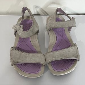 Dansko Kami Gray Purple Suede Open Toe Ankle Strap Sandals